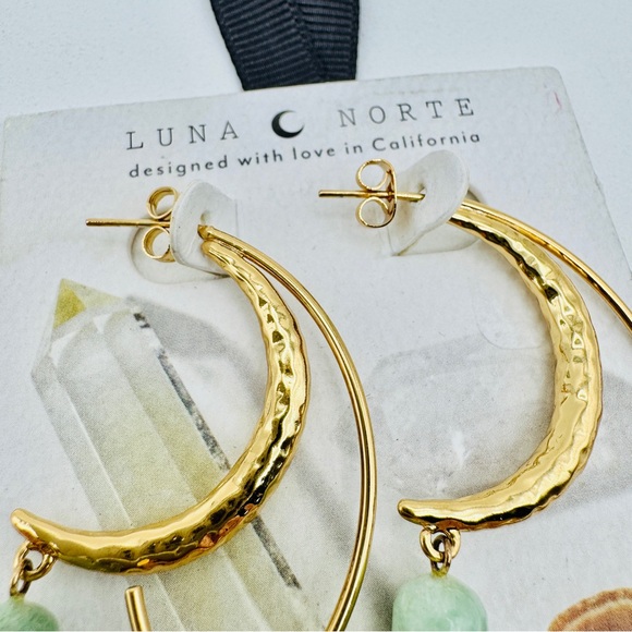 14K Gold Plated Green Aventurine Crescent Moon Hoop Earrings 2” NWT Luna Norte - Picture 5 of 7